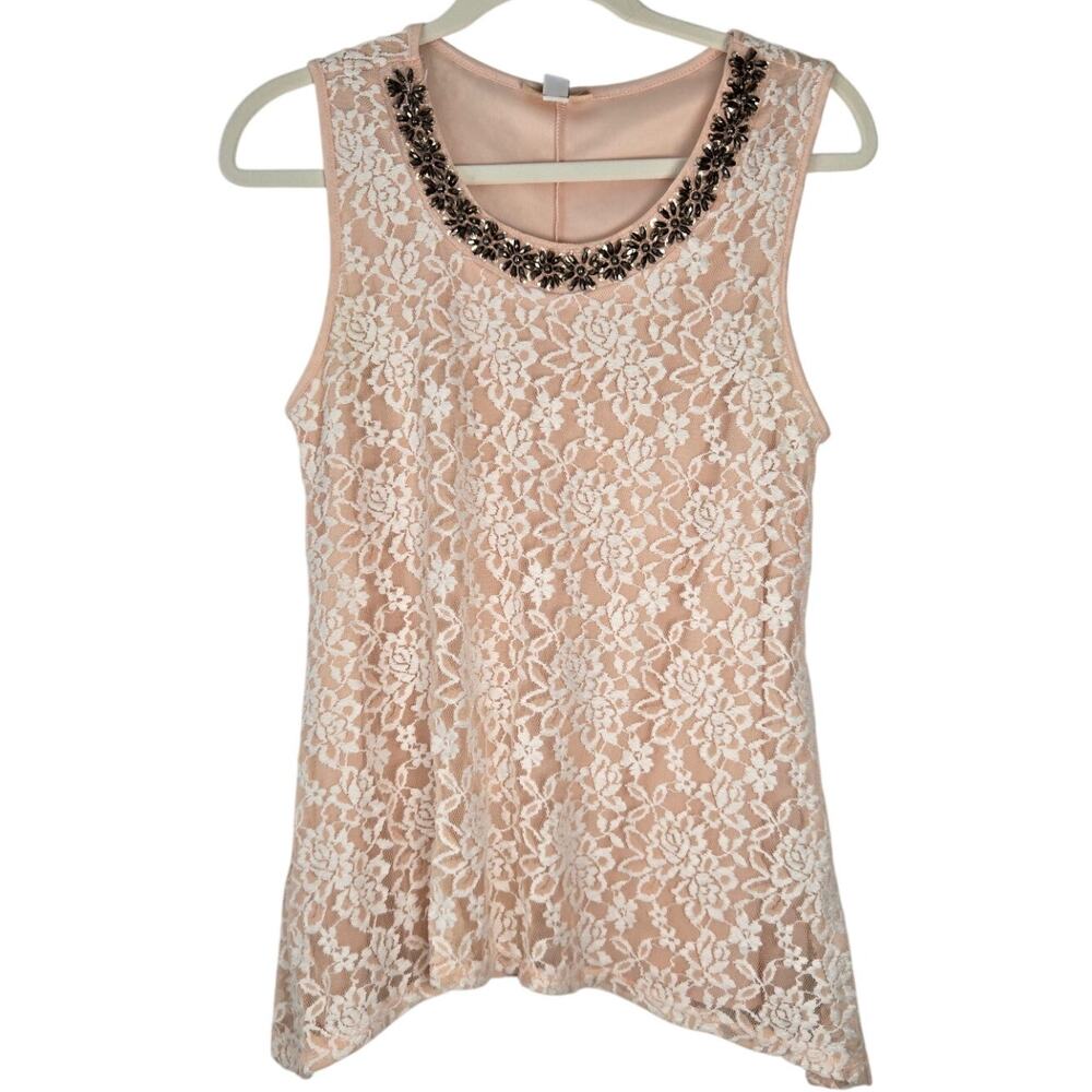 Coquette Blush Lace Crystal Floral Lace Romantic Feminine Tank Aesthetic Size L